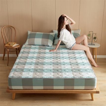 91家纺网 家纺一手货源 找家纺 优眠坊 2025新款全棉色织水洗棉夹棉床笠 色彩格-绿