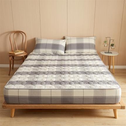 91家纺网 家纺一手货源 找家纺 优眠坊 2025新款全棉色织水洗棉夹棉床笠 英伦灰格