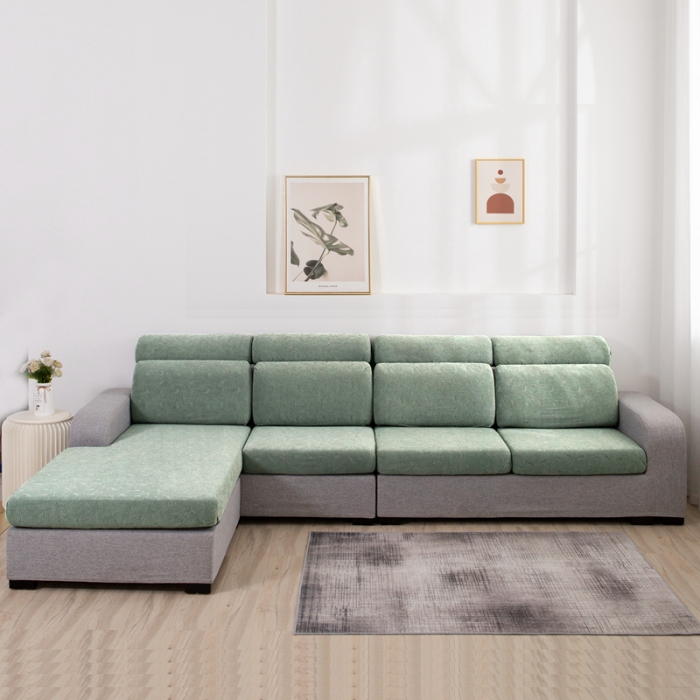 91家纺网 家纺一手货源 找家纺 2022新款提花-小树叶款沙发坐垫套系列 豆绿