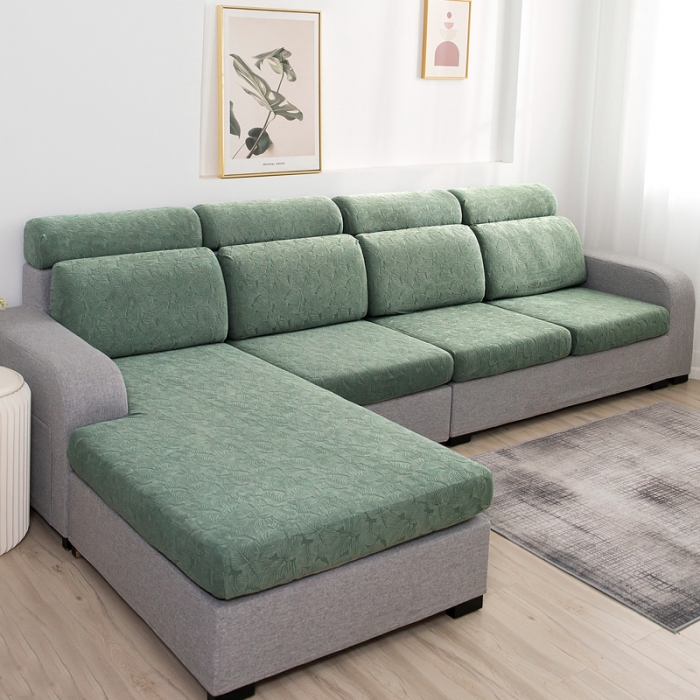 91家纺网 家纺一手货源 找家纺 2022新款提花-小树叶款沙发坐垫套系列 豆绿