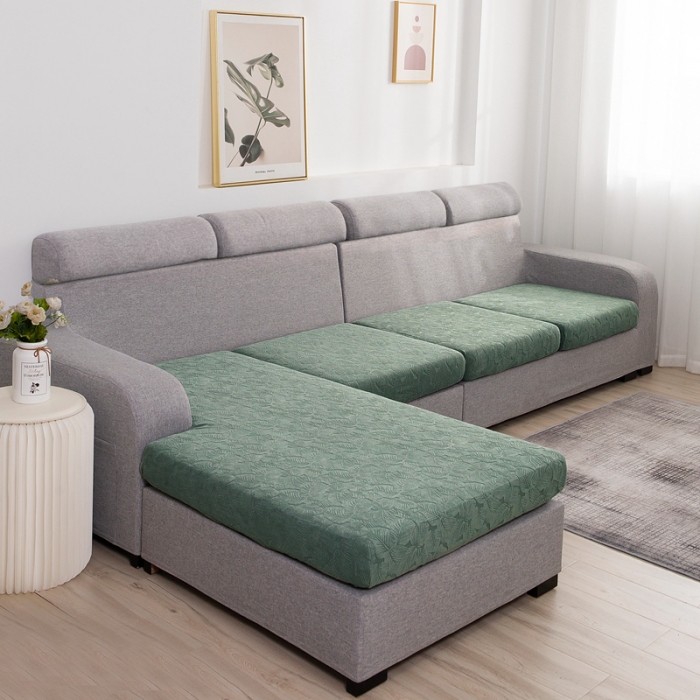 91家纺网 家纺一手货源 找家纺 2022新款提花-小树叶款沙发坐垫套系列 豆绿