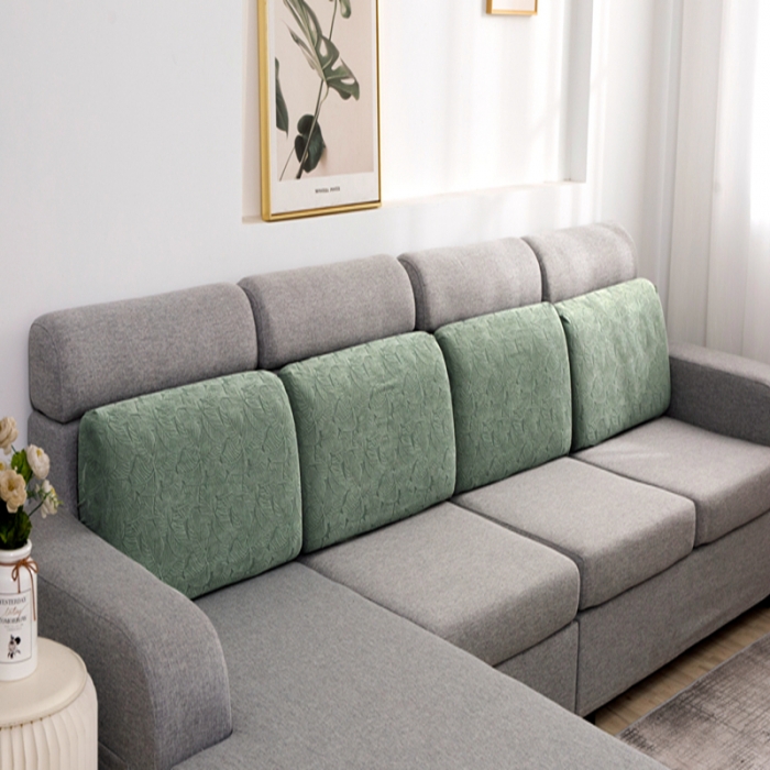 91家纺网 家纺一手货源 找家纺 2022新款提花-小树叶款沙发坐垫套系列 豆绿