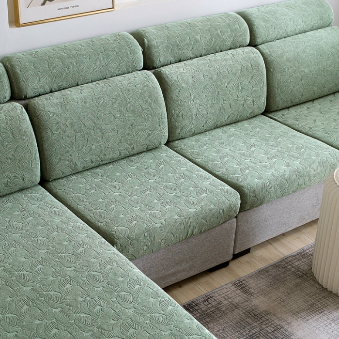 91家纺网 家纺一手货源 找家纺 2022新款提花-小树叶款沙发坐垫套系列 豆绿