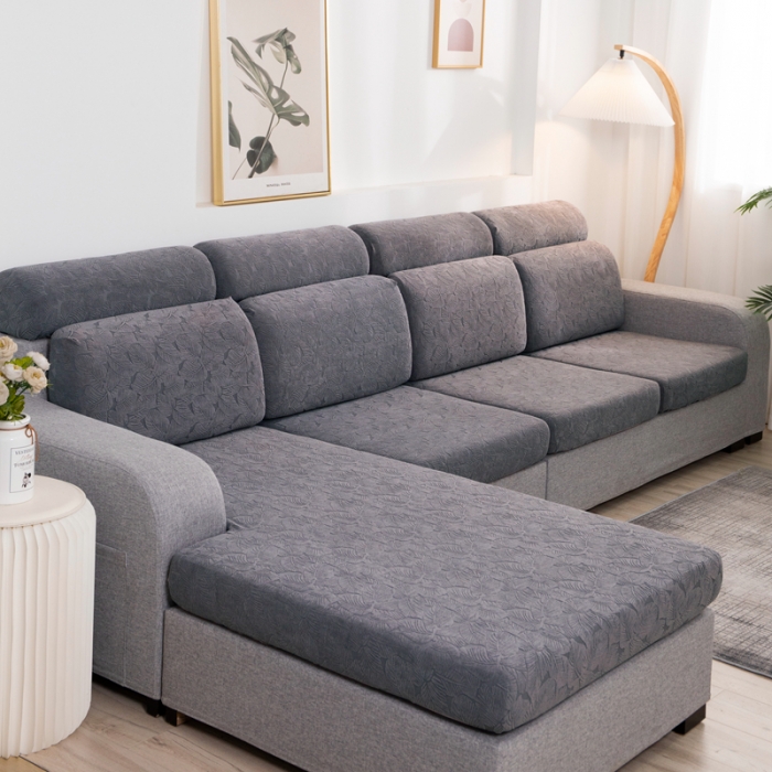 91家纺网 家纺一手货源 找家纺 2022新款提花-小树叶款沙发坐垫套系列 浅灰