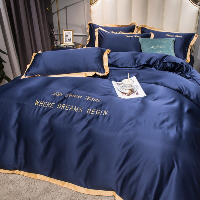 91家纺网 家纺一手货源 找家纺 （总）骏腾 2022简爱水洗天丝绣花四件套水洗真丝三件套