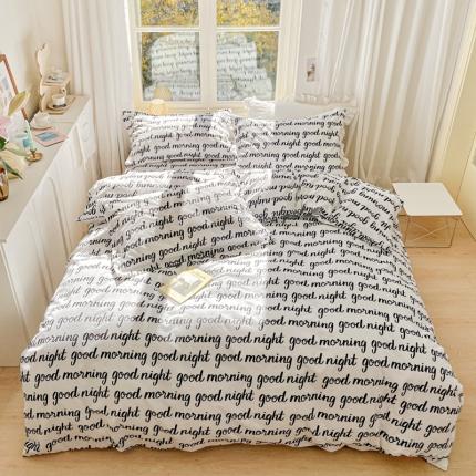 91家纺网 家纺一手货源 找家纺 2022新40s精梳棉13372全棉纯棉磨毛四件套 黑色字母