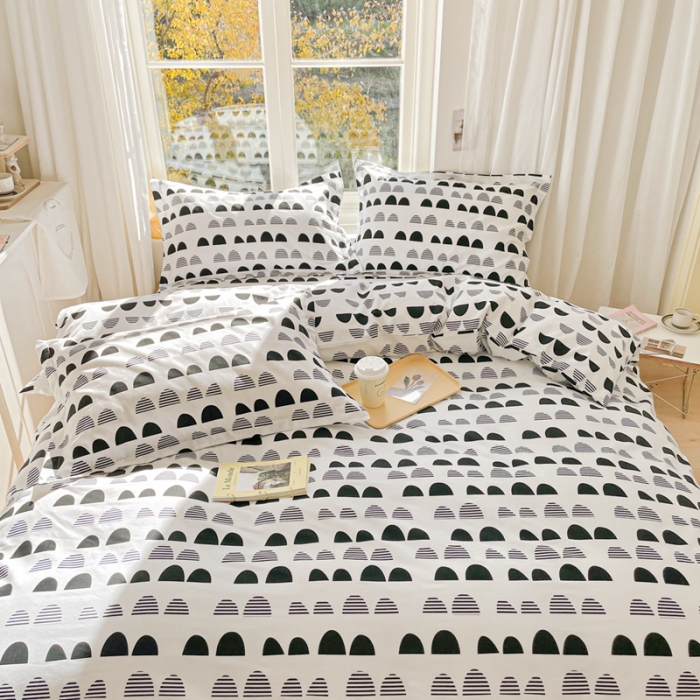 91家纺网 家纺一手货源 找家纺 2022新40s精梳棉13372全棉纯棉磨毛四件套 黑色扇贝