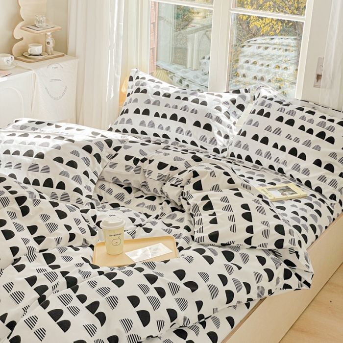 91家纺网 家纺一手货源 找家纺 2022新40s精梳棉13372全棉纯棉磨毛四件套 黑色扇贝