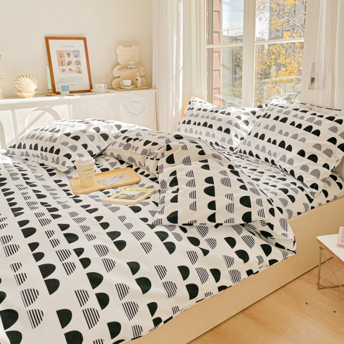 91家纺网 家纺一手货源 找家纺 2022新40s精梳棉13372全棉纯棉磨毛四件套 黑色扇贝