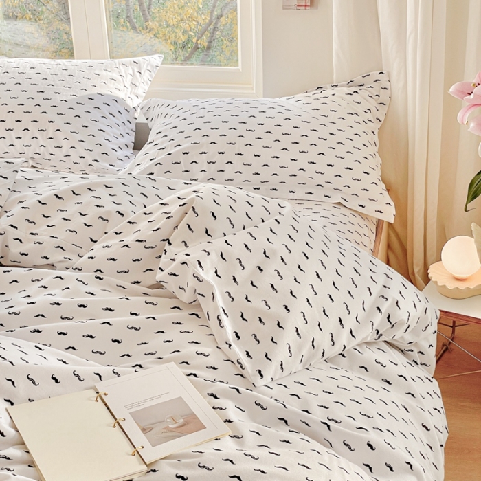 91家纺网 家纺一手货源 找家纺 2022新40s精梳棉13372全棉纯棉磨毛四件套黑色小胡子