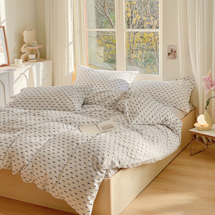 91家纺网 家纺一手货源 找家纺 2022新40s精梳棉13372全棉纯棉磨毛四件套黑色小胡子