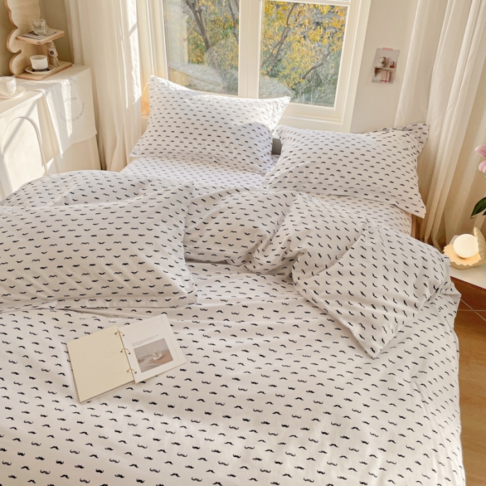 91家纺网 家纺一手货源 找家纺 2022新40s精梳棉13372全棉纯棉磨毛四件套黑色小胡子