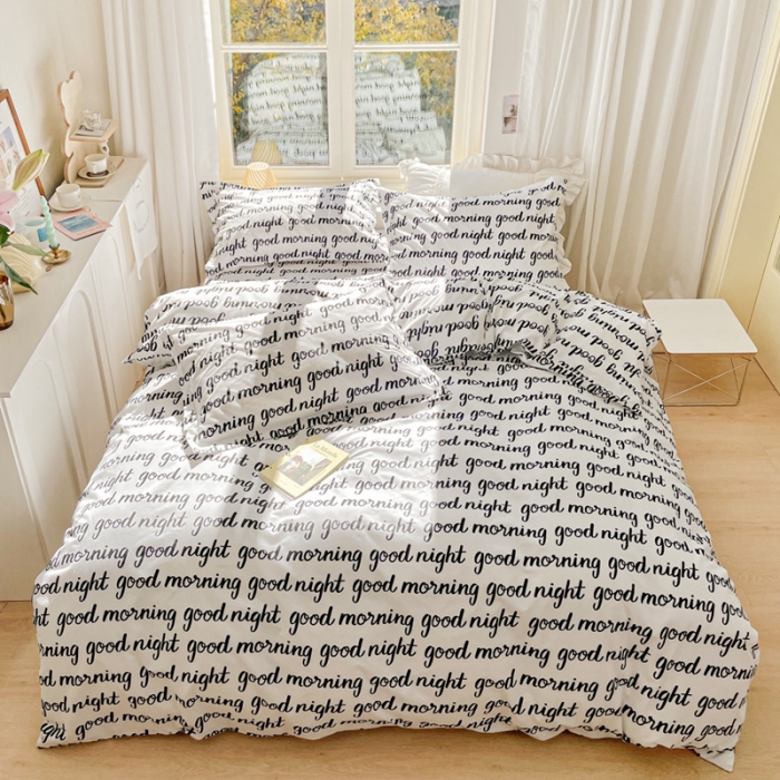 91家纺网 家纺一手货源 找家纺 2022新40s精梳棉13372全棉纯棉磨毛四件套 黑色字母