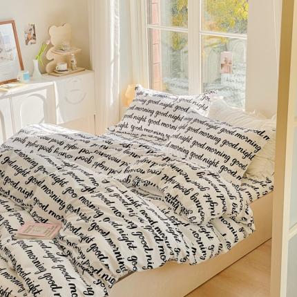 2022新40s精梳棉13372全棉纯棉磨毛四件套 黑色字母