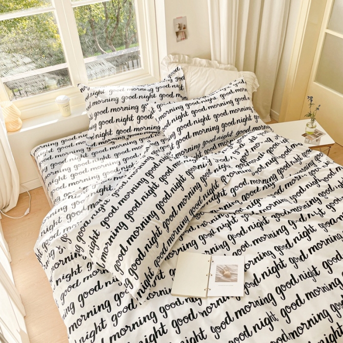 91家纺网 家纺一手货源 找家纺 2022新40s精梳棉13372全棉纯棉磨毛四件套 黑色字母