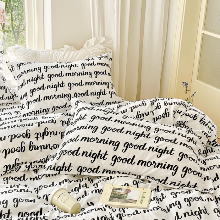 91家纺网 家纺一手货源 找家纺 2022新40s精梳棉13372全棉纯棉磨毛四件套 黑色字母