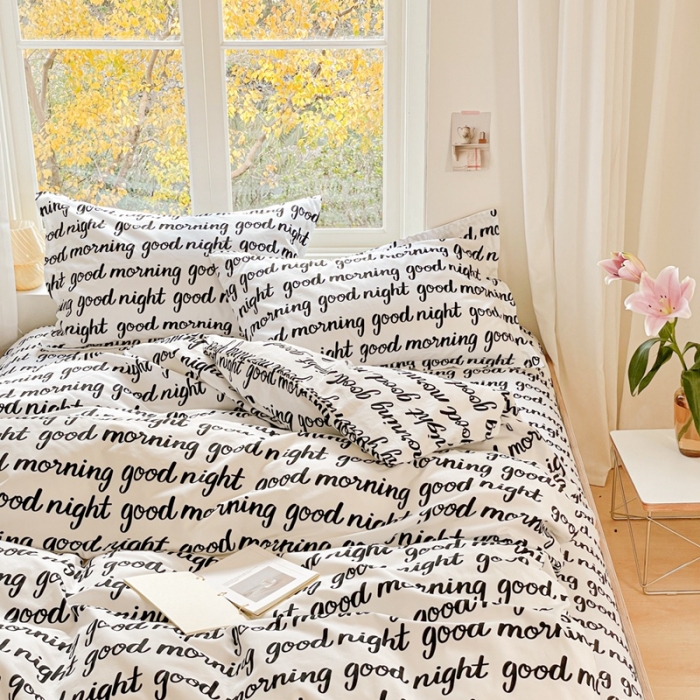 91家纺网 家纺一手货源 找家纺 2022新40s精梳棉13372全棉纯棉磨毛四件套 黑色字母