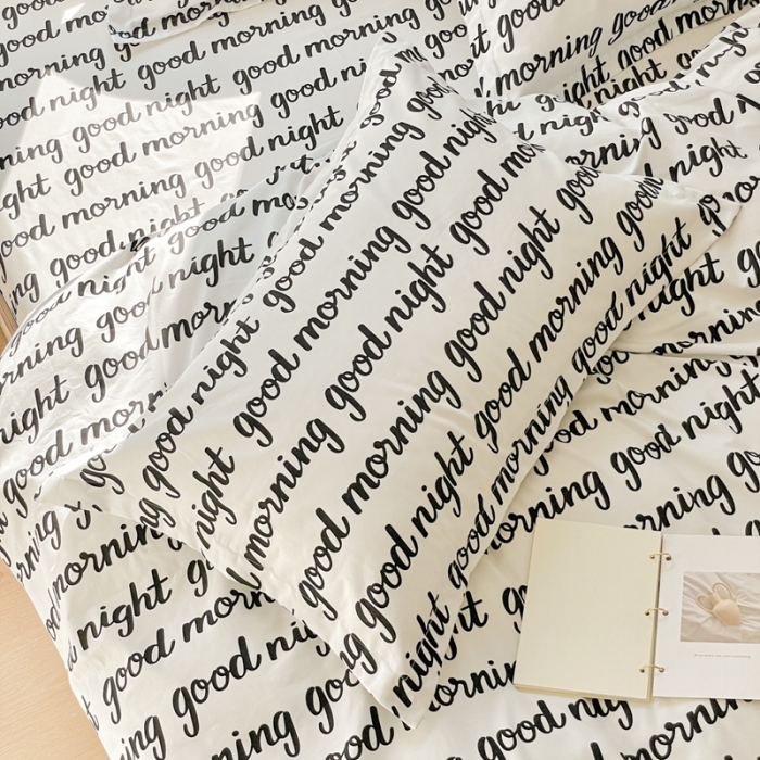 91家纺网 家纺一手货源 找家纺 2022新40s精梳棉13372全棉纯棉磨毛四件套 黑色字母