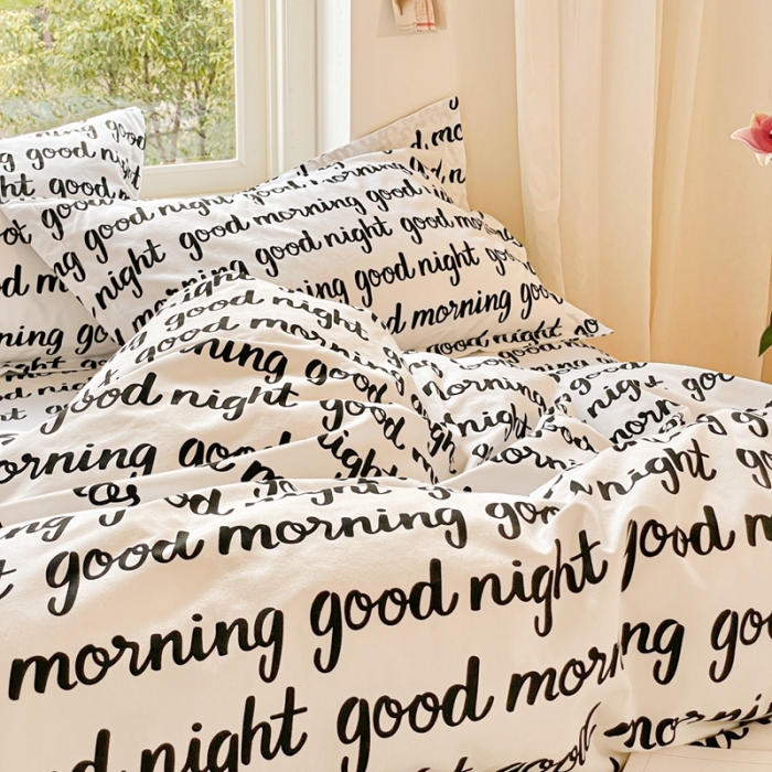 91家纺网 家纺一手货源 找家纺 2022新40s精梳棉13372全棉纯棉磨毛四件套 黑色字母