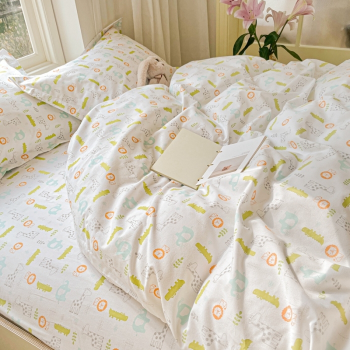 91家纺网 家纺一手货源 找家纺 2022新40s精梳棉13372全棉纯棉磨毛四件套四色小动物