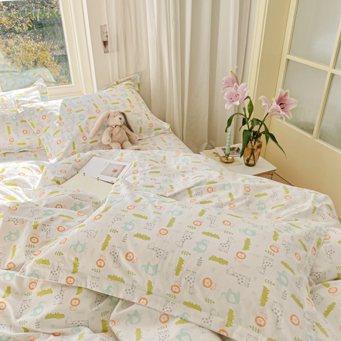 91家纺网 家纺一手货源 找家纺 2022新40s精梳棉13372全棉纯棉磨毛四件套四色小动物