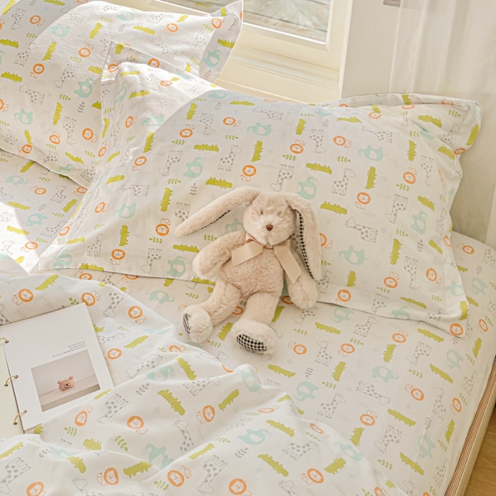 91家纺网 家纺一手货源 找家纺 2022新40s精梳棉13372全棉纯棉磨毛四件套四色小动物