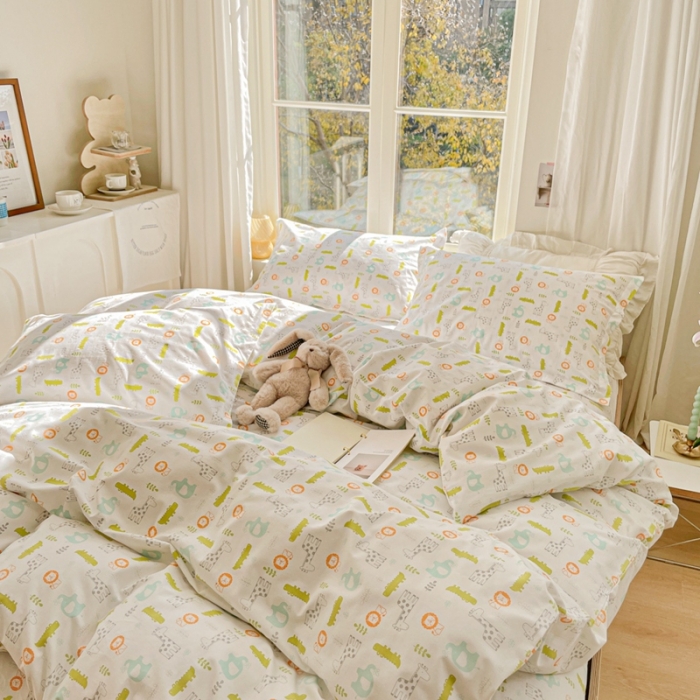 91家纺网 家纺一手货源 找家纺 2022新40s精梳棉13372全棉纯棉磨毛四件套四色小动物