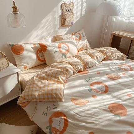 91家纺网 家纺一手货源 找家纺 简宜家居 2022新款全棉卡通印花小清新四件套-卡通系列 橘子兔