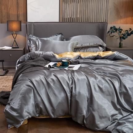 91家纺网 家纺一手货源 找家纺 梦尚舒2025新款水洗冰丝四件套床笠款 银灰驼