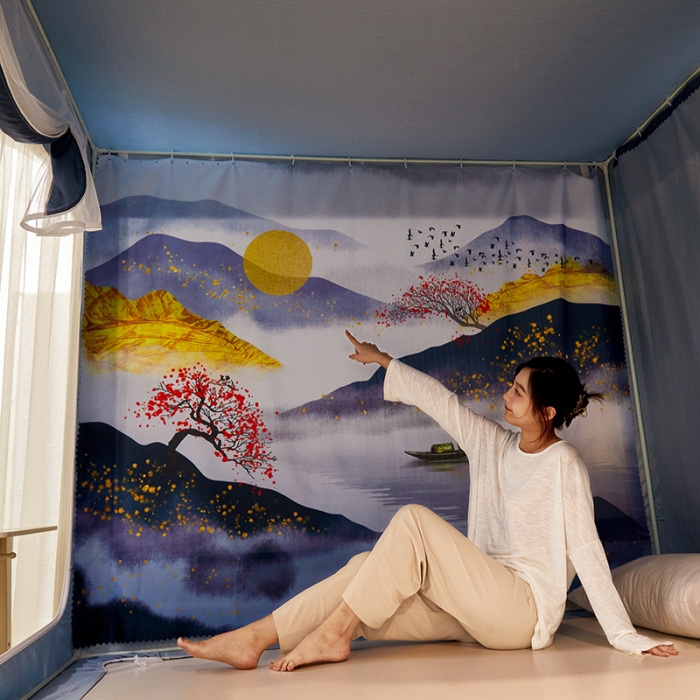 91家纺网 家纺一手货源 找家纺 迪凡保罗2022新款5845大版数码印花遮光帘蚊帐 水漫金山