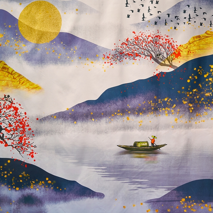 91家纺网 家纺一手货源 找家纺 迪凡保罗2022新款5845大版数码印花遮光帘蚊帐 水漫金山