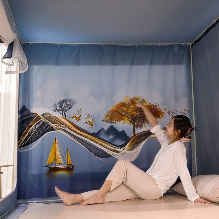 91家纺网 家纺一手货源 找家纺 迪凡保罗2022新款5845大版数码印花遮光帘蚊帐 一帆风顺