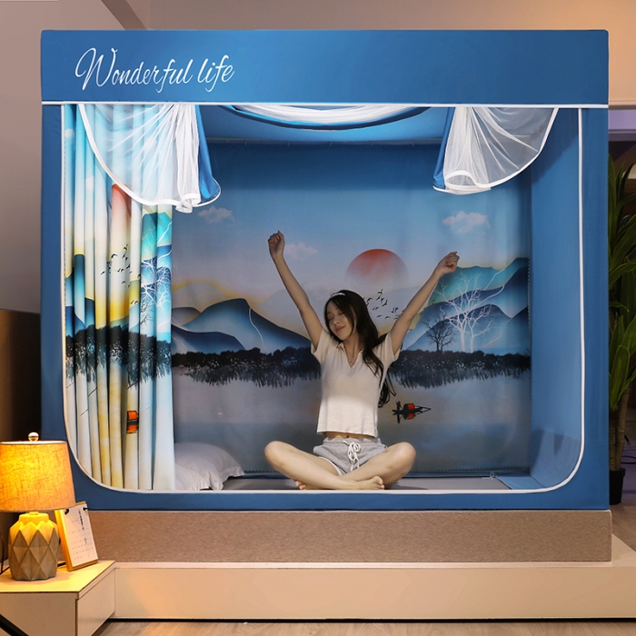 91家纺网 家纺一手货源 找家纺 迪凡保罗2022新款5845大版数码印花遮光帘蚊帐 忆江南