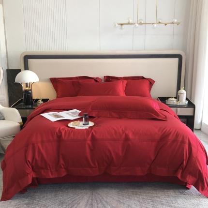 91家纺网 家纺一手货源 找家纺 馨蕊 2022新款100支长绒棉四件套-简系列 简-温莎红