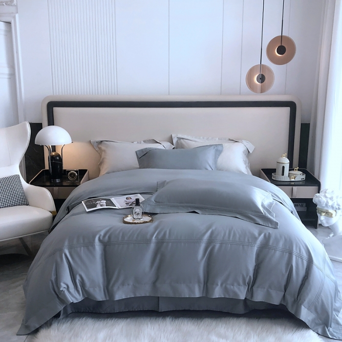 91家纺网 家纺一手货源 找家纺 馨蕊 2022新款100支长绒棉四件套-简系列 简-灰湖绿