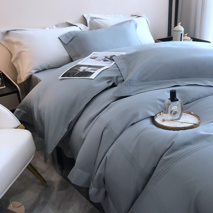 91家纺网 家纺一手货源 找家纺 馨蕊 2022新款100支长绒棉四件套-简系列 简-灰湖绿