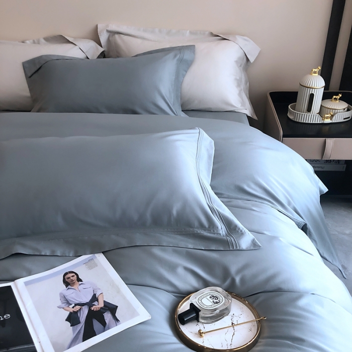 91家纺网 家纺一手货源 找家纺 馨蕊 2022新款100支长绒棉四件套-简系列 简-灰湖绿