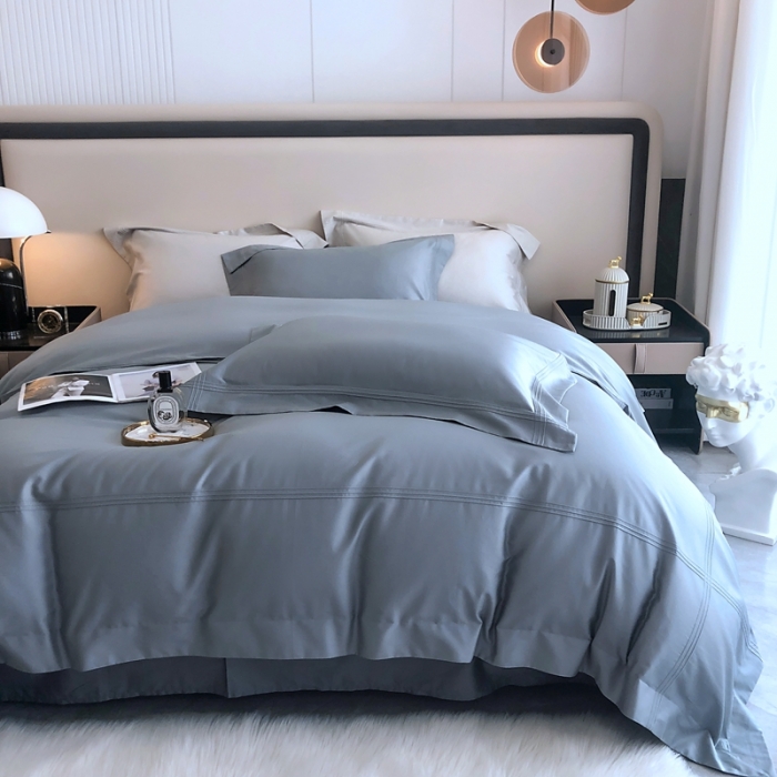 91家纺网 家纺一手货源 找家纺 馨蕊 2022新款100支长绒棉四件套-简系列 简-灰湖绿