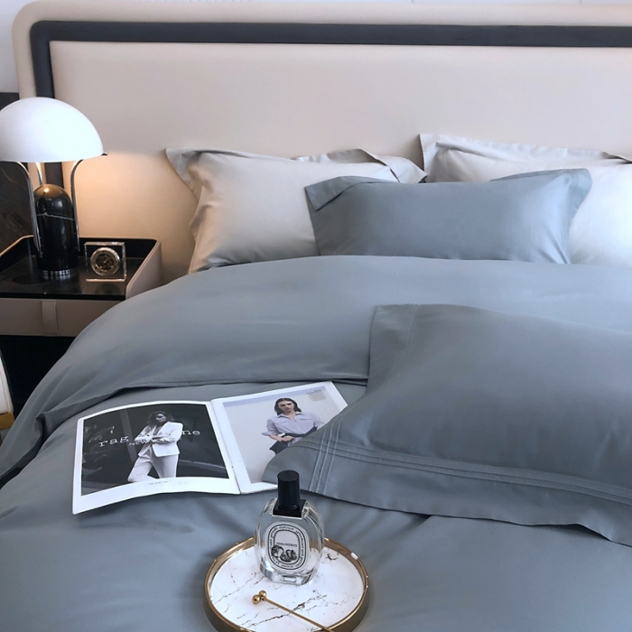 91家纺网 家纺一手货源 找家纺 馨蕊 2022新款100支长绒棉四件套-简系列 简-灰湖绿