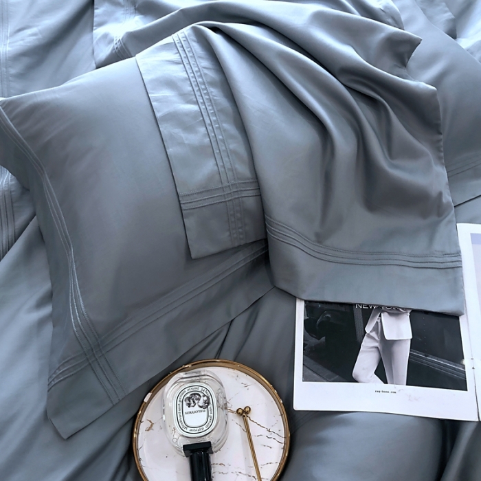 91家纺网 家纺一手货源 找家纺 馨蕊 2022新款100支长绒棉四件套-简系列 简-灰湖绿