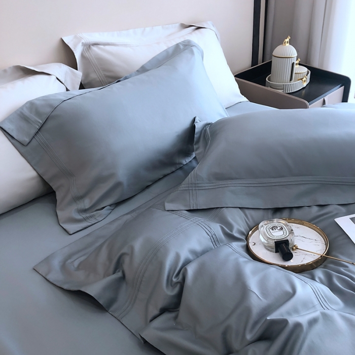 91家纺网 家纺一手货源 找家纺 馨蕊 2022新款100支长绒棉四件套-简系列 简-灰湖绿