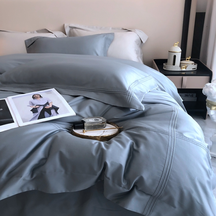 91家纺网 家纺一手货源 找家纺 馨蕊 2022新款100支长绒棉四件套-简系列 简-灰湖绿