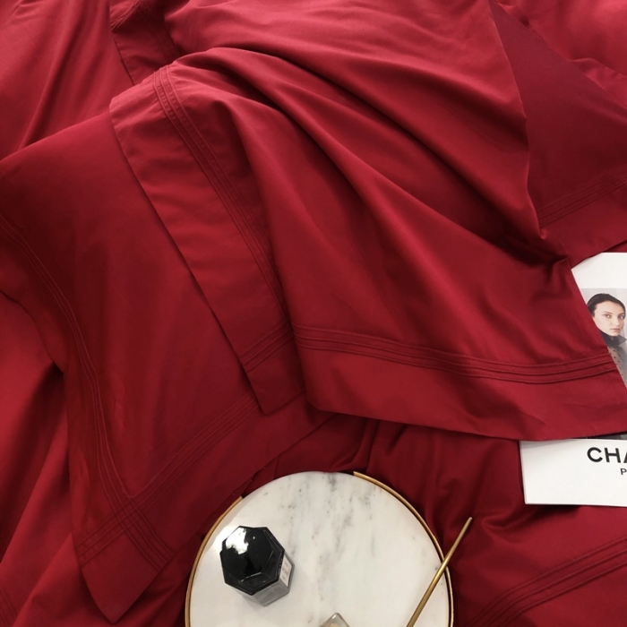 91家纺网 家纺一手货源 找家纺 馨蕊 2022新款100支长绒棉四件套-简系列 简-温莎红