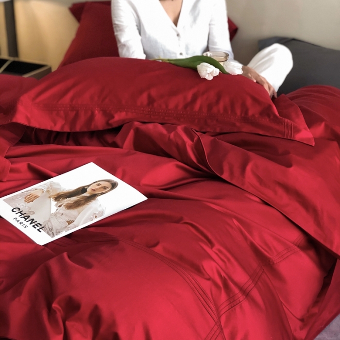 91家纺网 家纺一手货源 找家纺 馨蕊 2022新款100支长绒棉四件套-简系列 简-温莎红