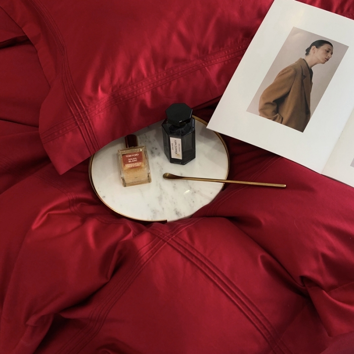 91家纺网 家纺一手货源 找家纺 馨蕊 2022新款100支长绒棉四件套-简系列 简-温莎红