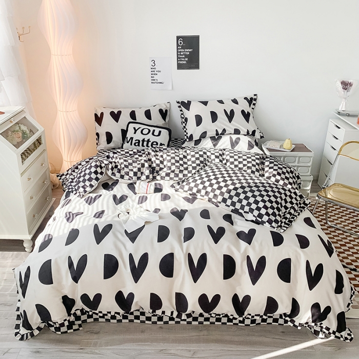 91家纺网 家纺一手货源 找家纺 澳萝拉 2022新款全棉印花花边四件套 点点心动