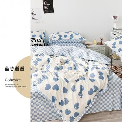 91家纺网 家纺一手货源 找家纺 澳萝拉 2022新款全棉印花花边四件套 蓝心邂逅