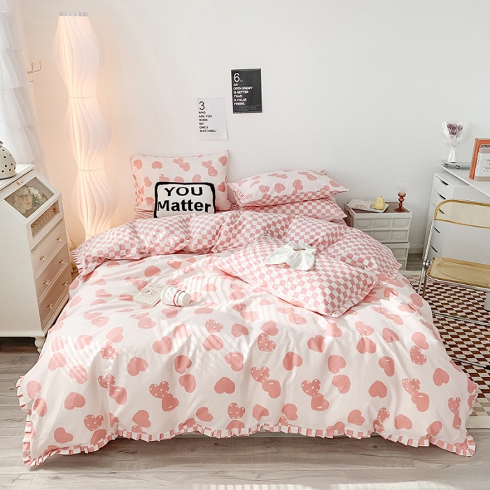 91家纺网 家纺一手货源 找家纺 澳萝拉 2022新款全棉印花花边四件套 心动初恋