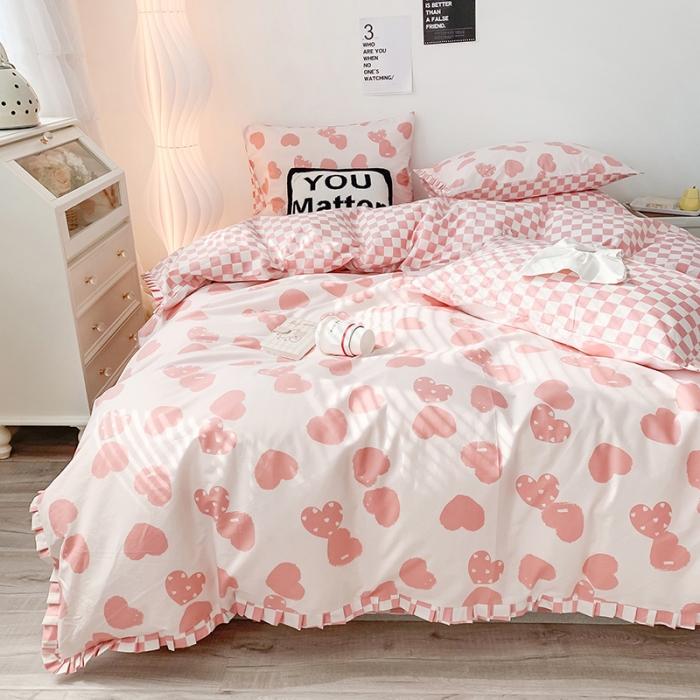 91家纺网 家纺一手货源 找家纺 澳萝拉 2022新款全棉印花花边四件套 心动初恋