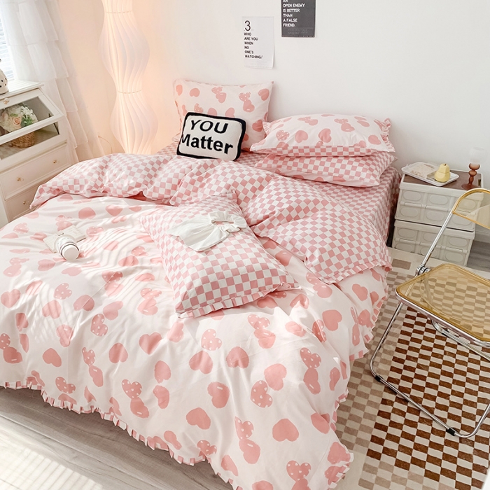 91家纺网 家纺一手货源 找家纺 澳萝拉 2022新款全棉印花花边四件套 心动初恋